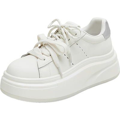 天美意秋新款休闲系带双鞋带厚底潮流百搭女小白鞋KB089CM5