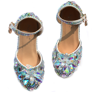 艾莎公主水晶鞋子儿童宝宝高跟鞋女美美公主童鞋软底女童水晶鞋