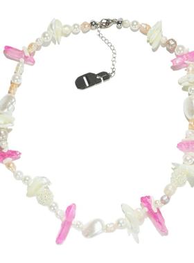 GetEmON原创高级感好运小众珍珠白水晶原石拼接男女串珠锁骨项链