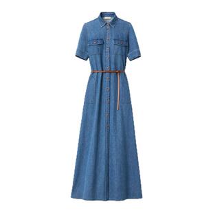 LAFAYETTE148拉飞逸轻薄空气牛仔衬衫配腰带短袖女士休闲连衣裙