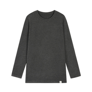 pusumede 双面绒贴标圆领打底衫女加厚磨毛宽松长袖白色t恤上衣