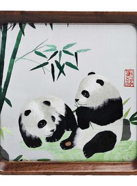 蜀绣双面绣熊猫文创摆件中国风特色礼物送老外出国商务会议伴手礼