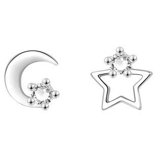 JXRXs999纯银星月耳钉女设计感小众养耳洞耳环精致小巧足银耳饰
