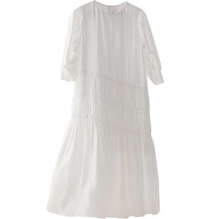 CR女装春夏秋新款白色连衣裙大摆长款超好看海边度假高级气质长裙