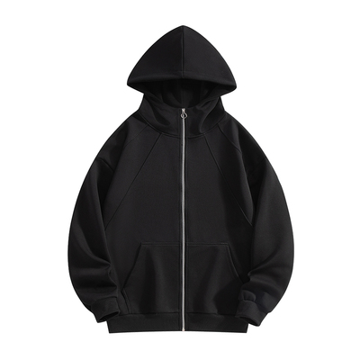 猫人重磅黑色连帽卫衣男款2025秋冬新款美式潮牌开衫休闲外套帽衫