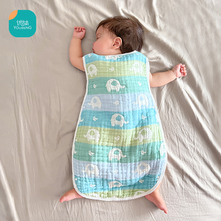 儿童睡觉神器新生宝宝防踢被夏季 薄款 背心式 婴儿睡袋竹棉纱布无袖