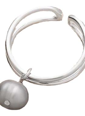 OKTO异形灰珍珠开口戒指925银