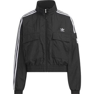 Adidas/阿迪达斯官方正品三叶草女士短款条纹梭织运动外套KG8512