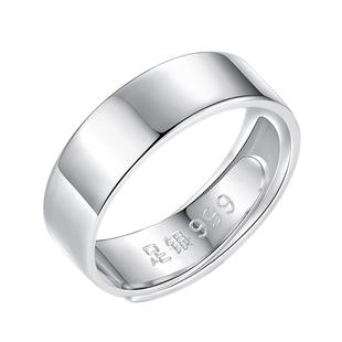 999足银戒指男纯银单身简约时尚素圈女活口光面情侣一对开口指环