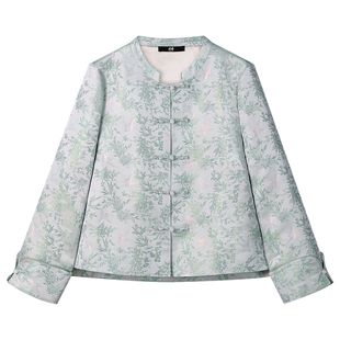 中国丝绸隆鹊[李德喜杏林春燕绿]浮光锦对襟上衣新中式桑蚕丝外套