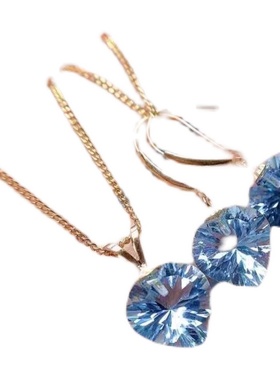 海蓝宝托帕石耳环配证书心形吊坠