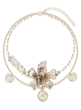 1JINN M2M 复古金属立体花朵双层锁骨链女轻奢小众设计感项链