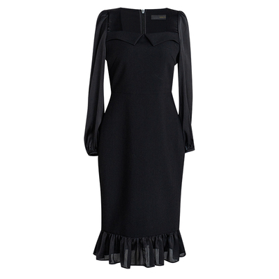 罗衣气质拼接泡泡袖连衣裙