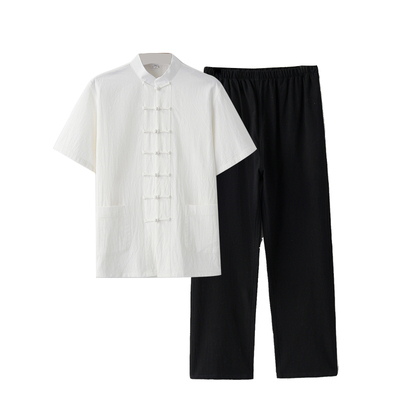 夏季棉麻唐装男短袖薄款居士服