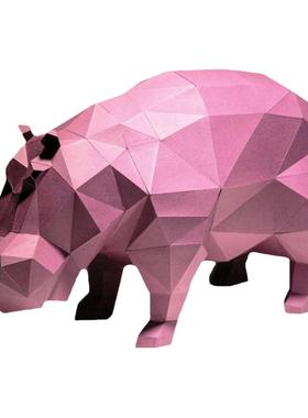 粉色河马立体橱窗可爱风纸艺摆件