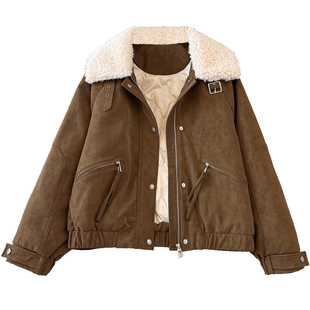 今年流行爆款羊羔毛翻领麂皮绒羽绒内胆外套女2025初冬装新款夹克