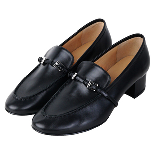 IORE理想矿石设计师原创 舒适精致牛皮金属扣乐福鞋粗跟中跟单鞋