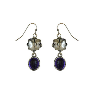 古着vintage复古Ancient silver amethyst flower earrings戒指