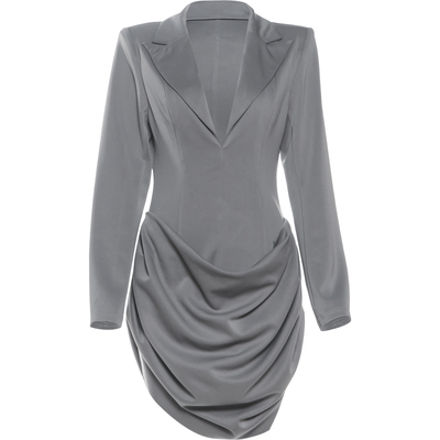 职场堆叠polo领长袖西装连衣裙女