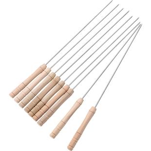 原古人木柄圆签不锈钢防烫烤针烧烤钢签子配件烤肉工具烤串烧烤针