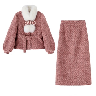 新中式羽绒服套装裙女2025冬装新款富家千金气质感真狐狸毛两件套
