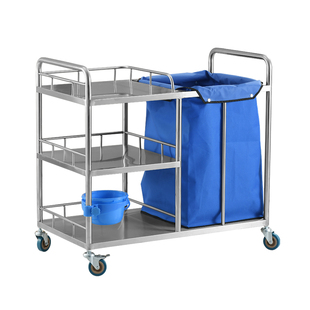 不锈钢晨间护理车三层医用污物车被服污衣收纳防水被服车扫床车