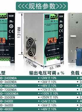昂鼎Reignpower960W24V36V导轨PFC大功率工业开关电源带电源