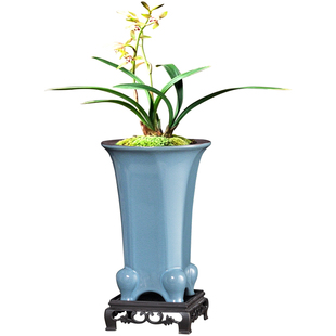 哥窑兰花花盆陶瓷透气高端兰花盆家用兰草专用盆托盘精品紫砂花盆