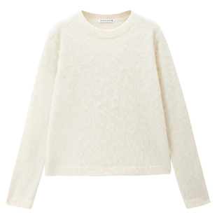 设计师款佐丹奴长毛绒毛衣女羊毛混纺拼接圆领宽松针织衫18355621