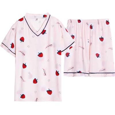 女士短袖绵绸大码两件套家居服
