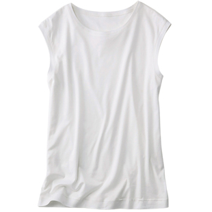 DUBAIJIE春夏高端中长款宽松圆领无袖t恤女上衣100支丝光纯棉背心