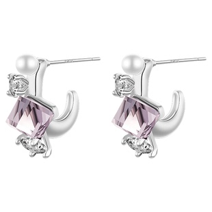 超闪紫色水晶耳环珍珠耳圈纯银针耳钉女轻奢高级感小众独特耳饰品