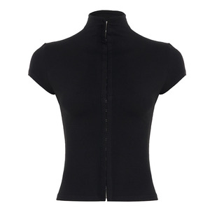 ROCKMORE【特工女战士】酷辣风黑色短袖T恤女 镂空立领显胸上衣潮