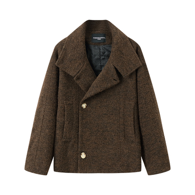 斜门禁设计短款毛呢大衣