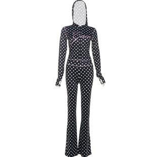 #Sisjuly#欧美街头辣妹波点字母印花短款长袖体T恤修身长裤套装女