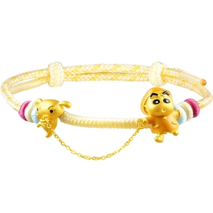 潮宏基蜡笔小新黄金手链串珠足金手绳转运珠吊坠硬金生日礼物女