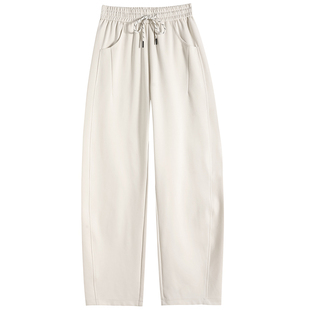 灰色不加绒加长阔腿运动裤女冬2026春季新款宽松香蕉弯刀卫裤