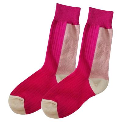 撞色中筒袜粉色袜拼色小腿袜