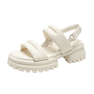 千百度女鞋夏季今新款沙滩凉拖鞋踩屎感厚底松糕底魔术贴