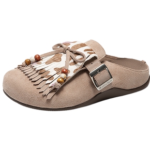natursun勃肯袋鼠鞋女春季休闲新款老钱风包头半拖一脚蹬穆勒拖