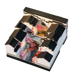 江南水乡3D立体纸雕便签纸本手撕创意徽式建筑场景模型文创礼品