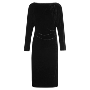 朗姿丝绒一字领收腰法式优雅连衣裙简约显瘦连衣裙2025年冬季新款