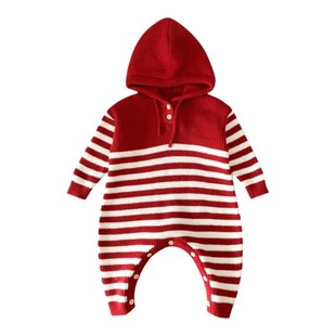 百天宝宝衣服冬装婴儿过年喜庆连体衣婴幼儿毛衣红色加绒拜年爬服