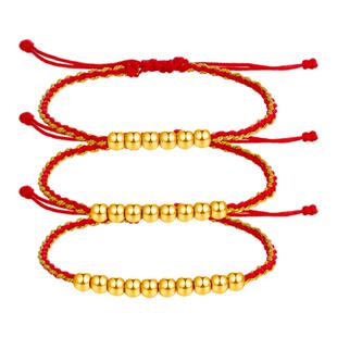 天美珠宝999足金小金珠黄金手链六六大顺十全十美本命年生日礼物