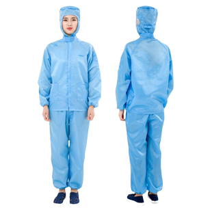 无尘服分体连帽上衣短款男女工作衣防尘静电服蓝灰养殖洁净服蓝白