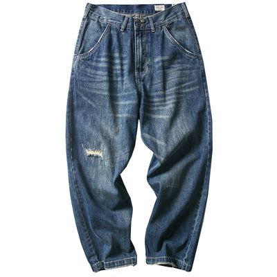 日系复古刀割做旧潮流长裤牛仔裤