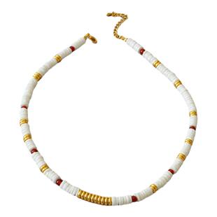 欧美小众复古文艺白色贝壳红色玛瑙手工串珠气质夸张项链锁骨链女