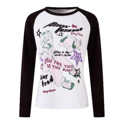 动漫二次元少女撞色插肩长袖T恤