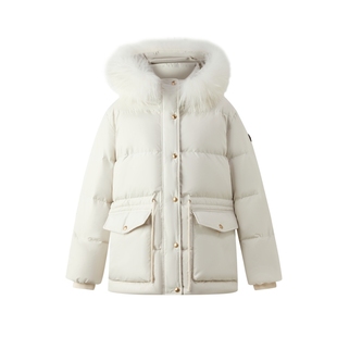 Eland衣恋泡芙羽绒服女时尚毛领大口袋保暖鸭绒外套2025冬季新款