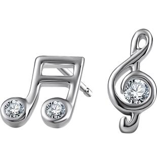 老银匠s925纯银音符耳钉养耳洞不对称个性小众送女友雪花银耳饰女